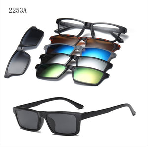 HJYFINO 5 lenes Magnet Sunglasses Clip Mirrored Clip on Sunglasses clip on glasses Men Polarized Clip Custom Prescription Myopia