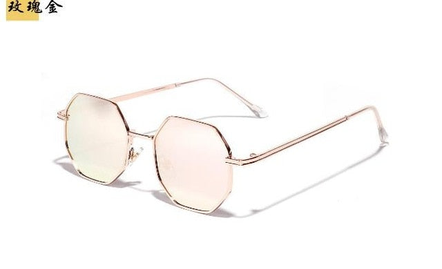 2019 Retro polygon sunglasses Men Women Luxury pink Lens Round Sunglasses Vintage Small frame Mirror color sunglasses